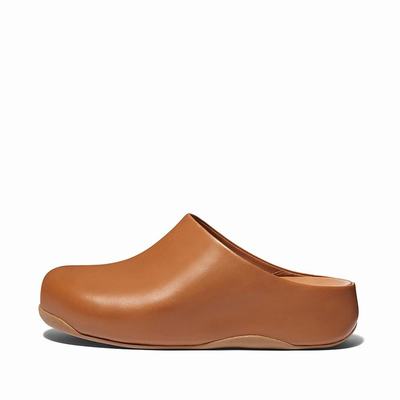 Women's Fitflop SHUV Leather Clogs Light Brown | Ireland-87601