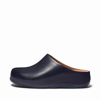 Women's Fitflop SHUV Leather Clogs Navy | Ireland-45072