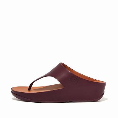 Women's Fitflop SHUV Leather Toe-Post Sandals Burgundy | Ireland-39412