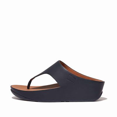 Women's Fitflop SHUV Leather Toe-Post Sandals Navy | Ireland-68417