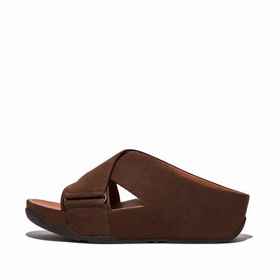 Women's Fitflop SHUV Nubuck Cross Slides Sandals Brown | Ireland-50891