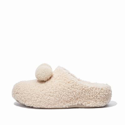 Women's Fitflop SHUV Pom-Pom Shearling Clog Slippers White | Ireland-35182