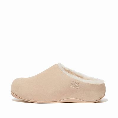 Women's Fitflop SHUV Shearling-Lined Suede Clogs Cream | Ireland-42189