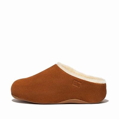 Women's Fitflop SHUV Shearling-Lined Suede Clogs Light Brown | Ireland-53219