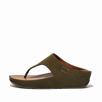 Women's Fitflop SHUV Suede Toe-Post Sandals Olive | Ireland-91672