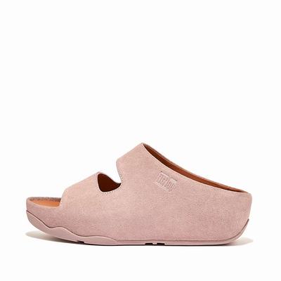 Women's Fitflop SHUV Two-Bar Suede Slides Sandals Pink | Ireland-04539