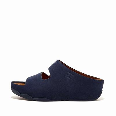 Women's Fitflop SHUV Two-Bar Suede Slides Sandals Navy | Ireland-74961