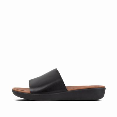 Women's Fitflop SOLA Leather Slides Sandals Black | Ireland-34610