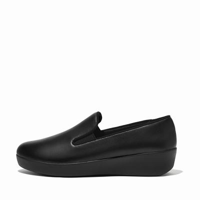 Women's Fitflop SUPERSKATE Leather Loafers Black | Ireland-63759