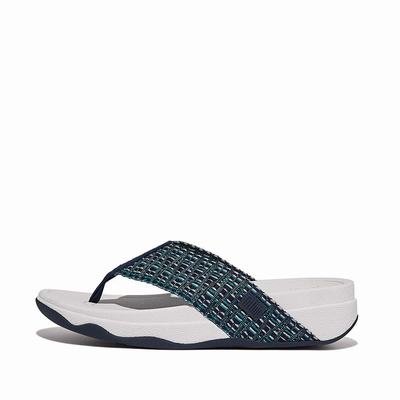 Women's Fitflop SURFA Geo-Webbing Toe-Post Sandals Navy | Ireland-24091