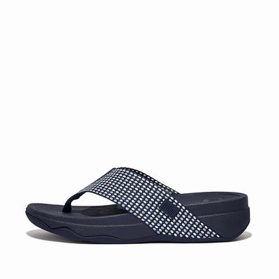 Women's Fitflop SURFA Webbing Toe-Post Sandals Navy | Ireland-28430