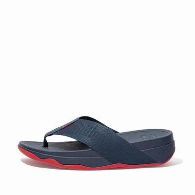 Women's Fitflop SURFA Woven-Logo Toe-Post Sandals Navy | Ireland-39082