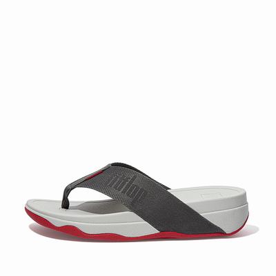 Women's Fitflop SURFA Woven-Logo Toe-Post Sandals Grey | Ireland-60384