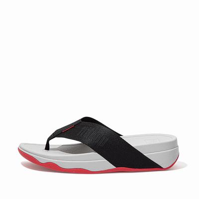 Women's Fitflop SURFA Woven-Logo Toe-Post Sandals Black | Ireland-96145