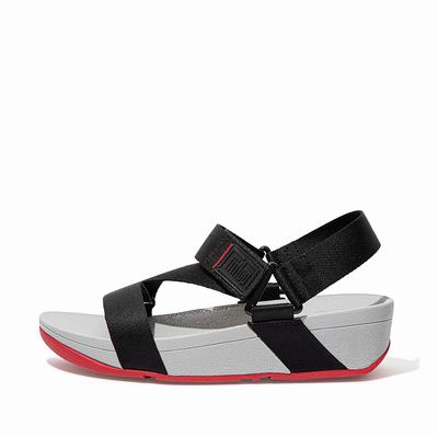 Women's Fitflop SURFA Woven-Logo Z-Strap Sandals Black | Ireland-38970