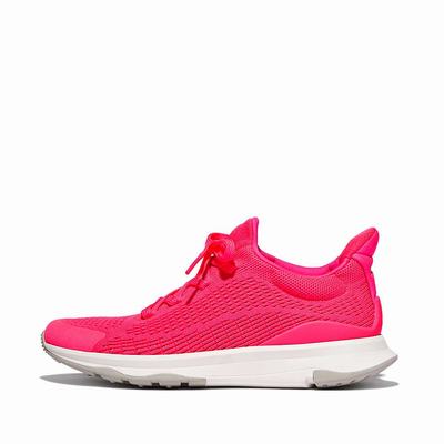 Women's Fitflop VITAMIN FFX Neon Reflective Knit Sports Trainers Pink | Ireland-90275