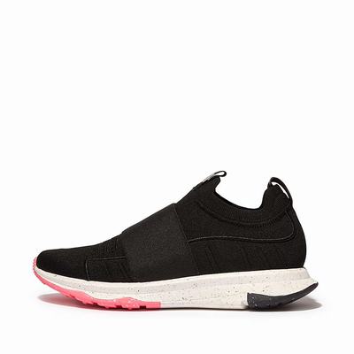 Women's Fitflop VITAMIN FF E01 Knit Elastic Sports Trainers Black | Ireland-08173