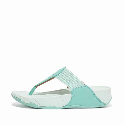 Women's Fitflop WALKSTAR Finestripe Toe-Post Sandals Green | Ireland-24160