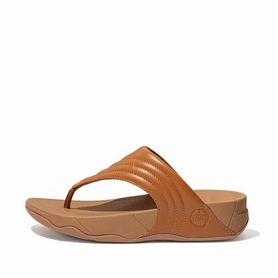 Women's Fitflop WALKSTAR Leather Toe-Post Sandals Light Brown | Ireland-20758