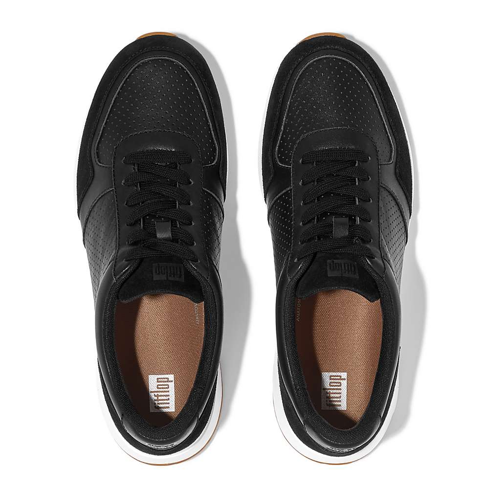 Men's Fitflop ANATOMIFLEX Leather-Mix Trainers Black | Ireland-07491