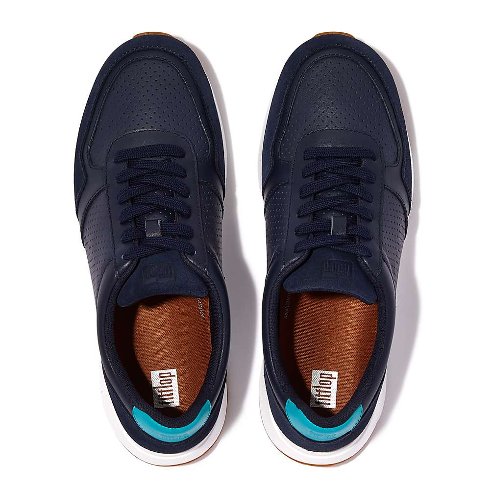 Men's Fitflop ANATOMIFLEX Leather-Mix Trainers Navy | Ireland-48572