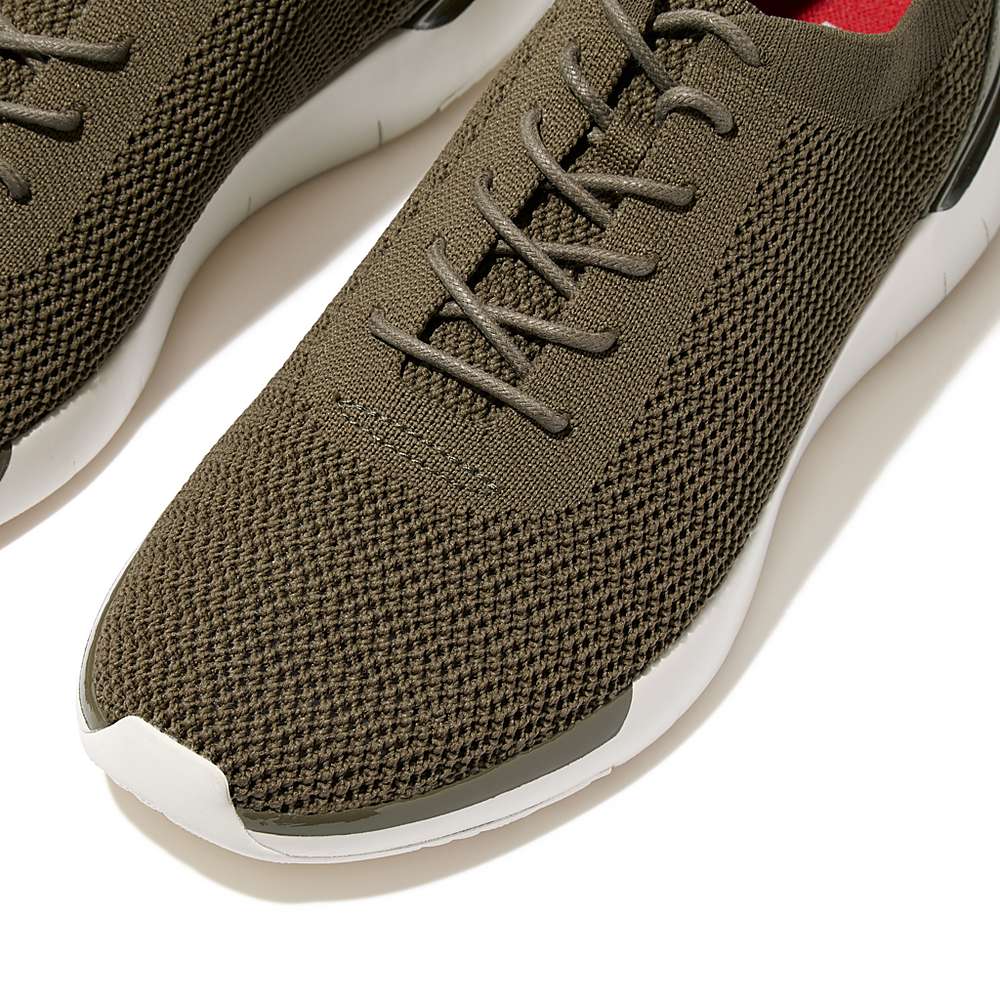 Men's Fitflop FLEXKNIT Knit Trainers Olive | Ireland-23610