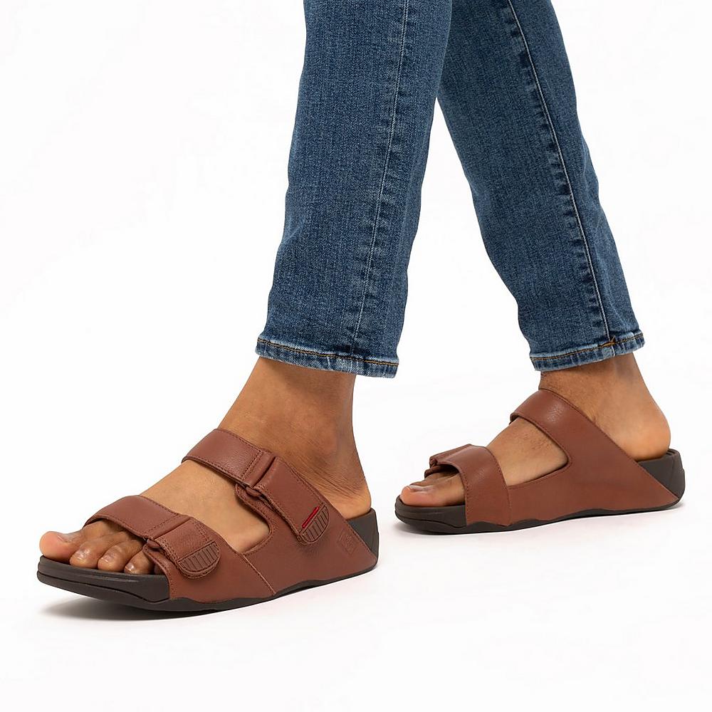 Men's Fitflop GOGH Leather Sandals Dark Brown | Ireland-89032