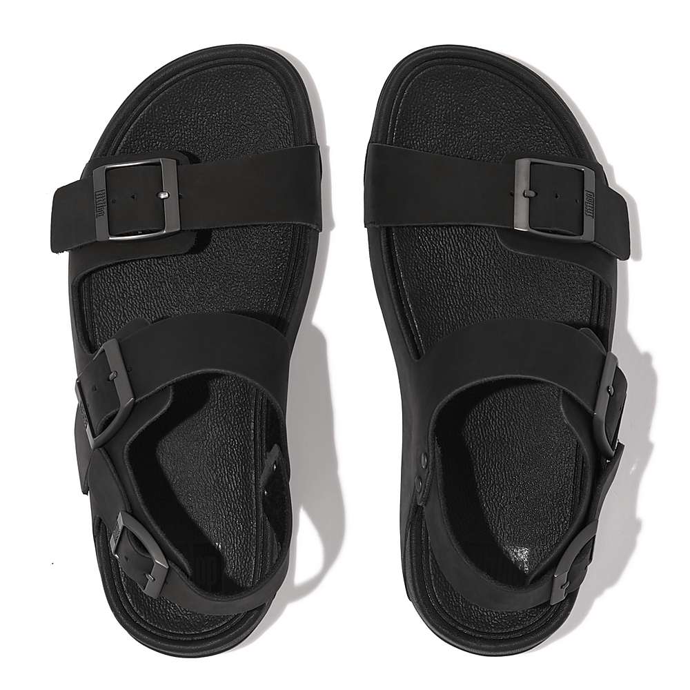 Men's Fitflop GOGH MOC Buckle Nubuck Sandals Black | Ireland-19746