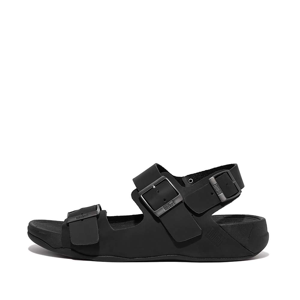 Men\'s Fitflop GOGH MOC Buckle Nubuck Sandals Black | Ireland-19746