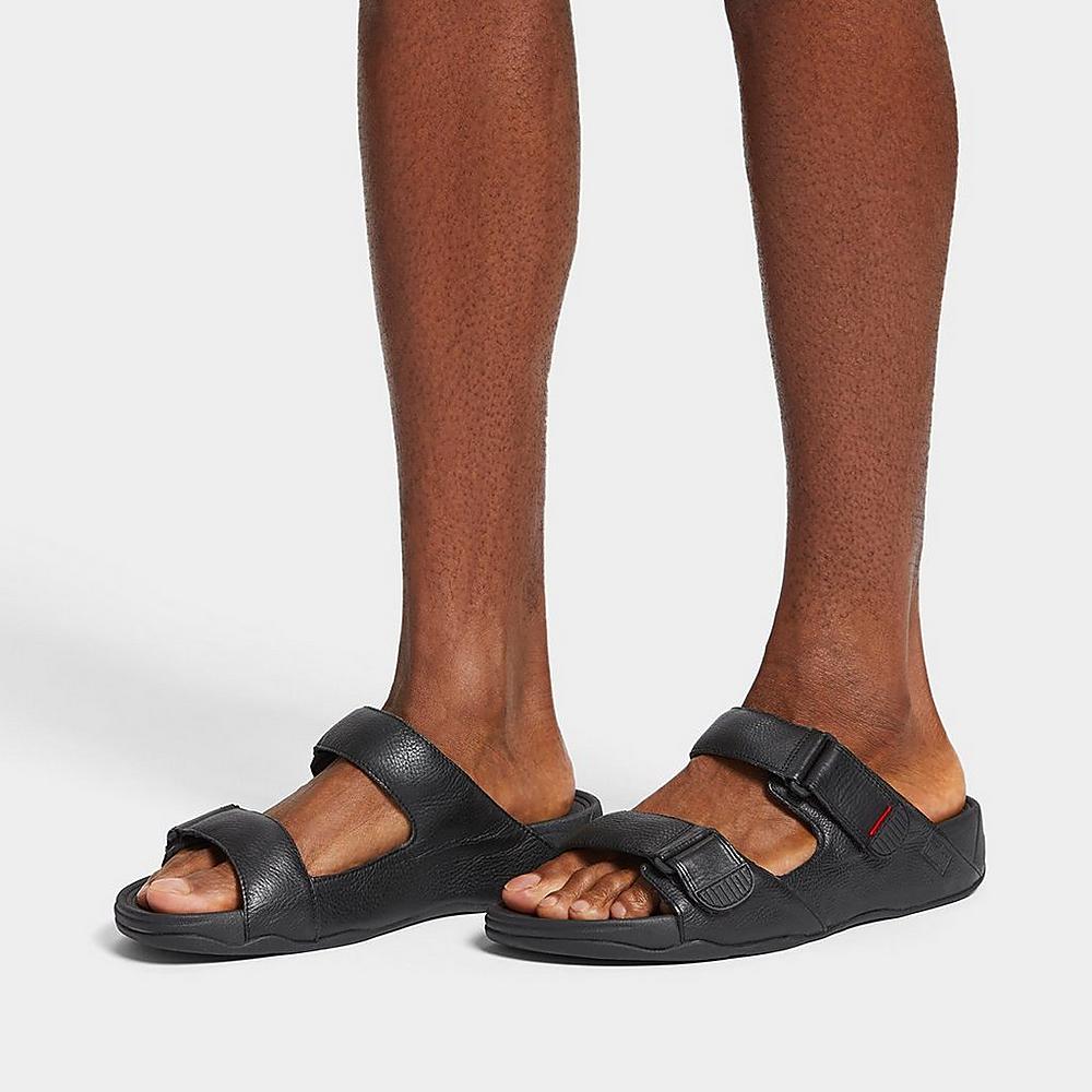 Men's Fitflop Gogh Leather Slides Sandals Black | Ireland-24803