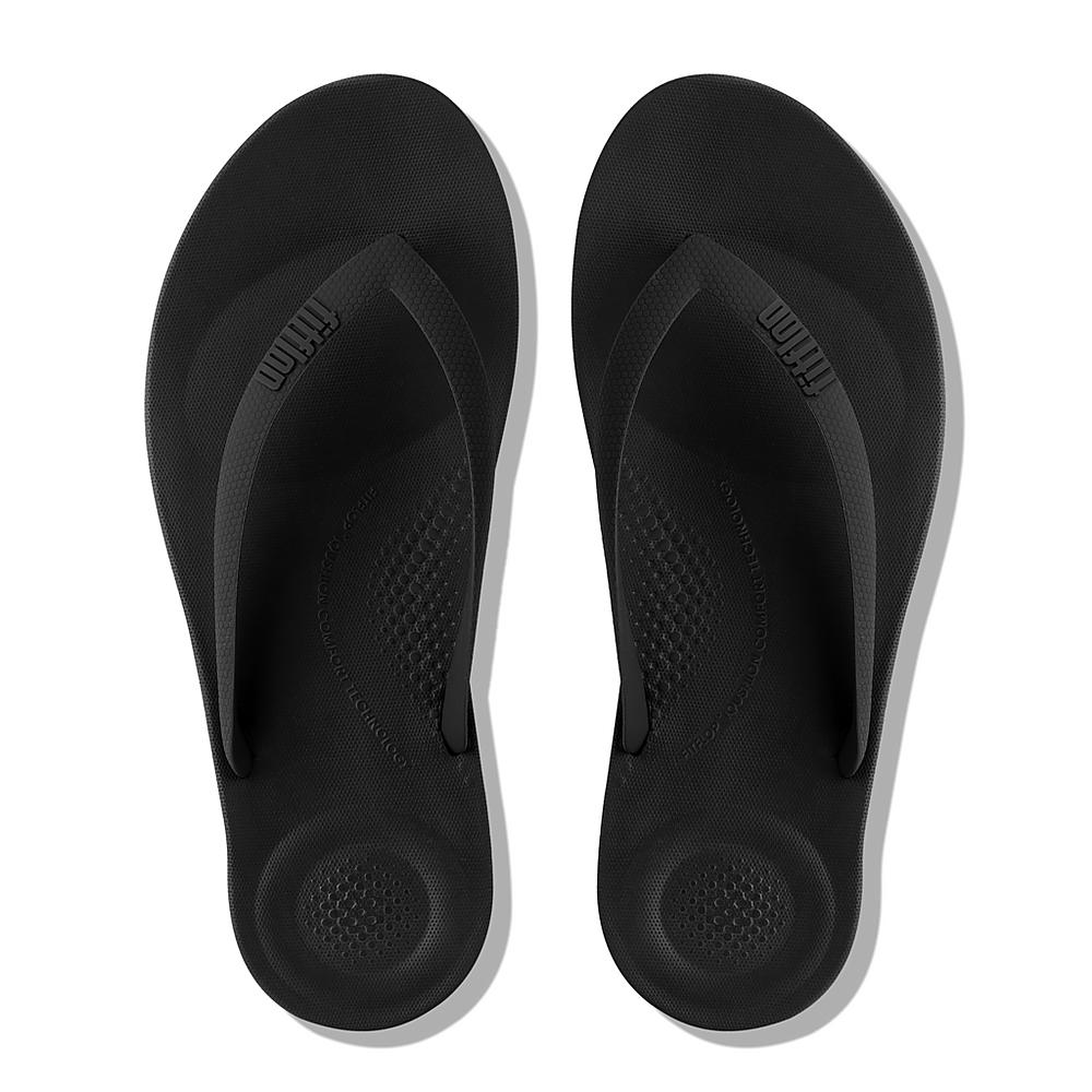 Men's Fitflop IQUSHION Ergonomic Flip Flops Black | Ireland-21746