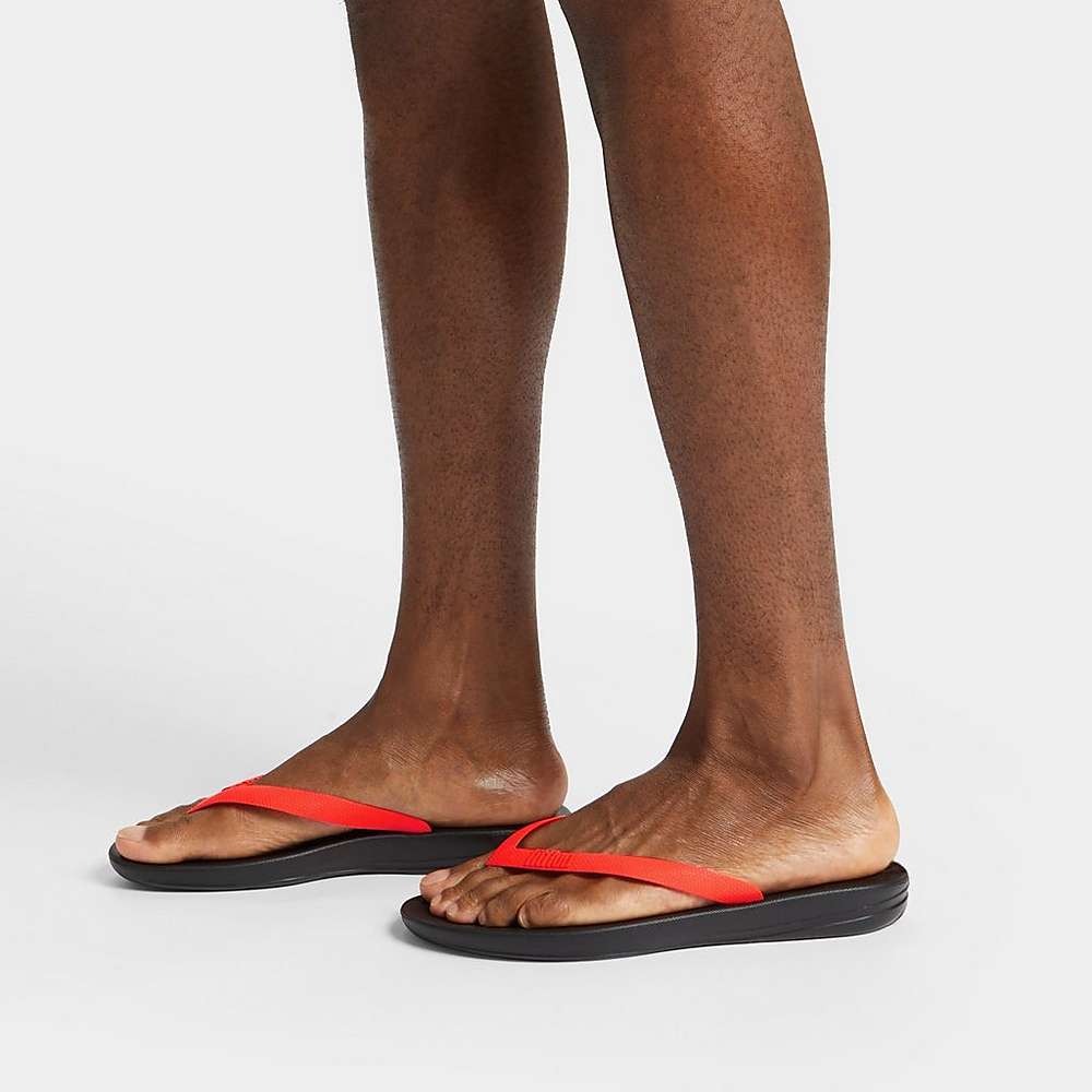 Men's Fitflop IQUSHION Ergonomic Flip Flops Black/Orange | Ireland-29517