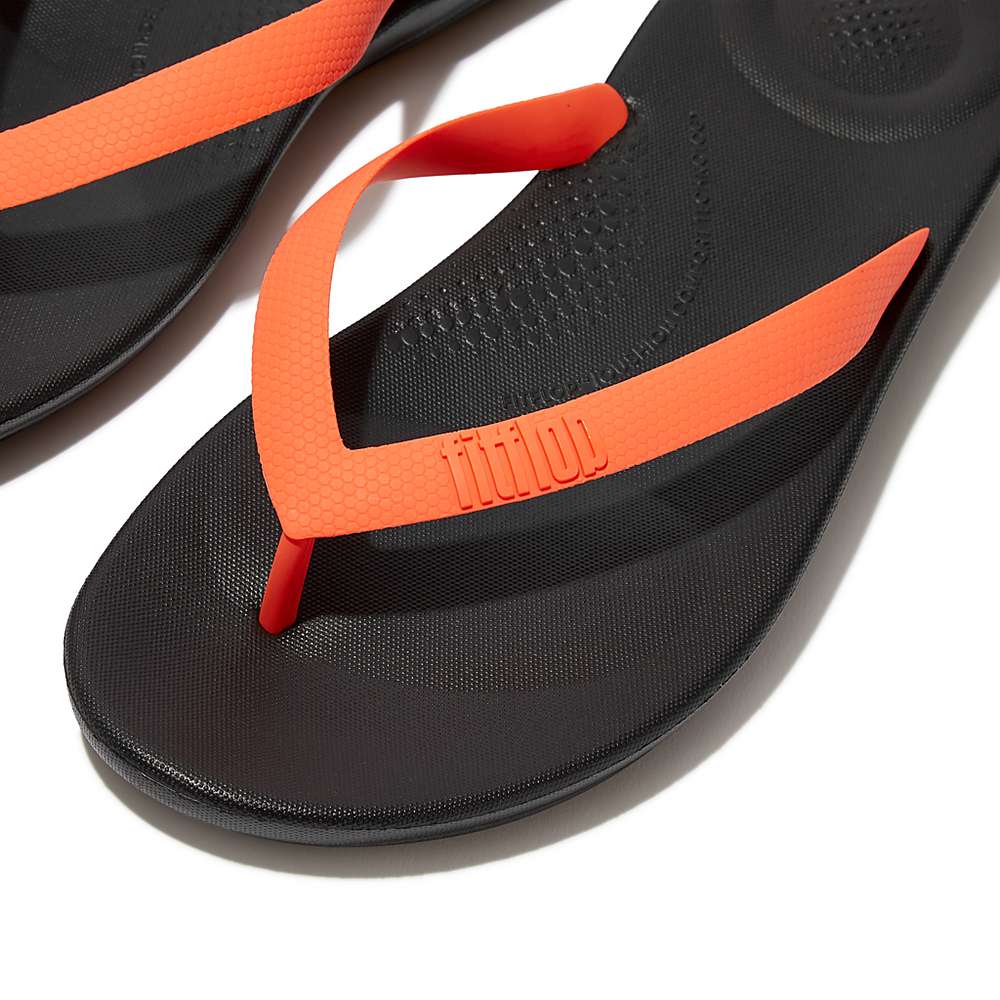 Men's Fitflop IQUSHION Ergonomic Flip Flops Black/Orange | Ireland-29517