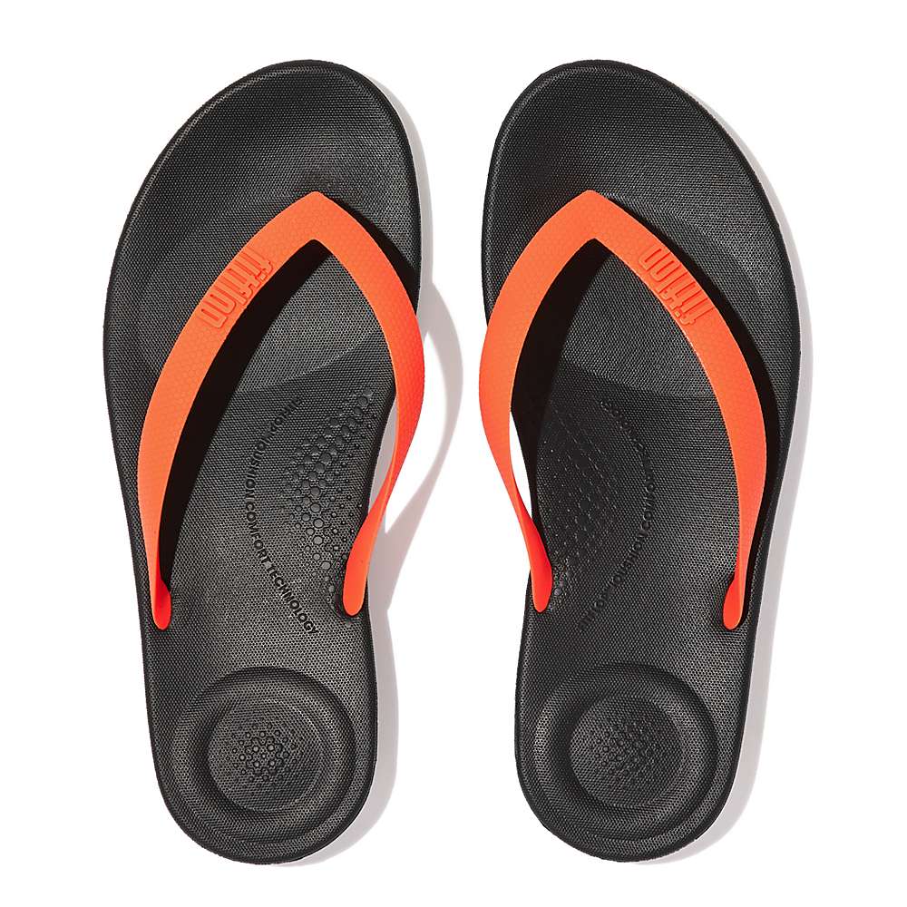 Men's Fitflop IQUSHION Ergonomic Flip Flops Black/Orange | Ireland-29517