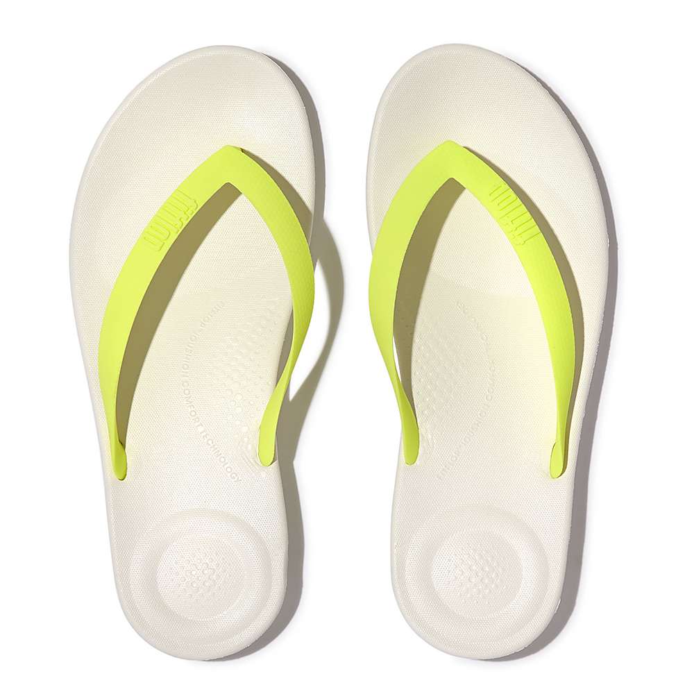 Men's Fitflop IQUSHION Ergonomic Flip Flops White/Yellow | Ireland-52643