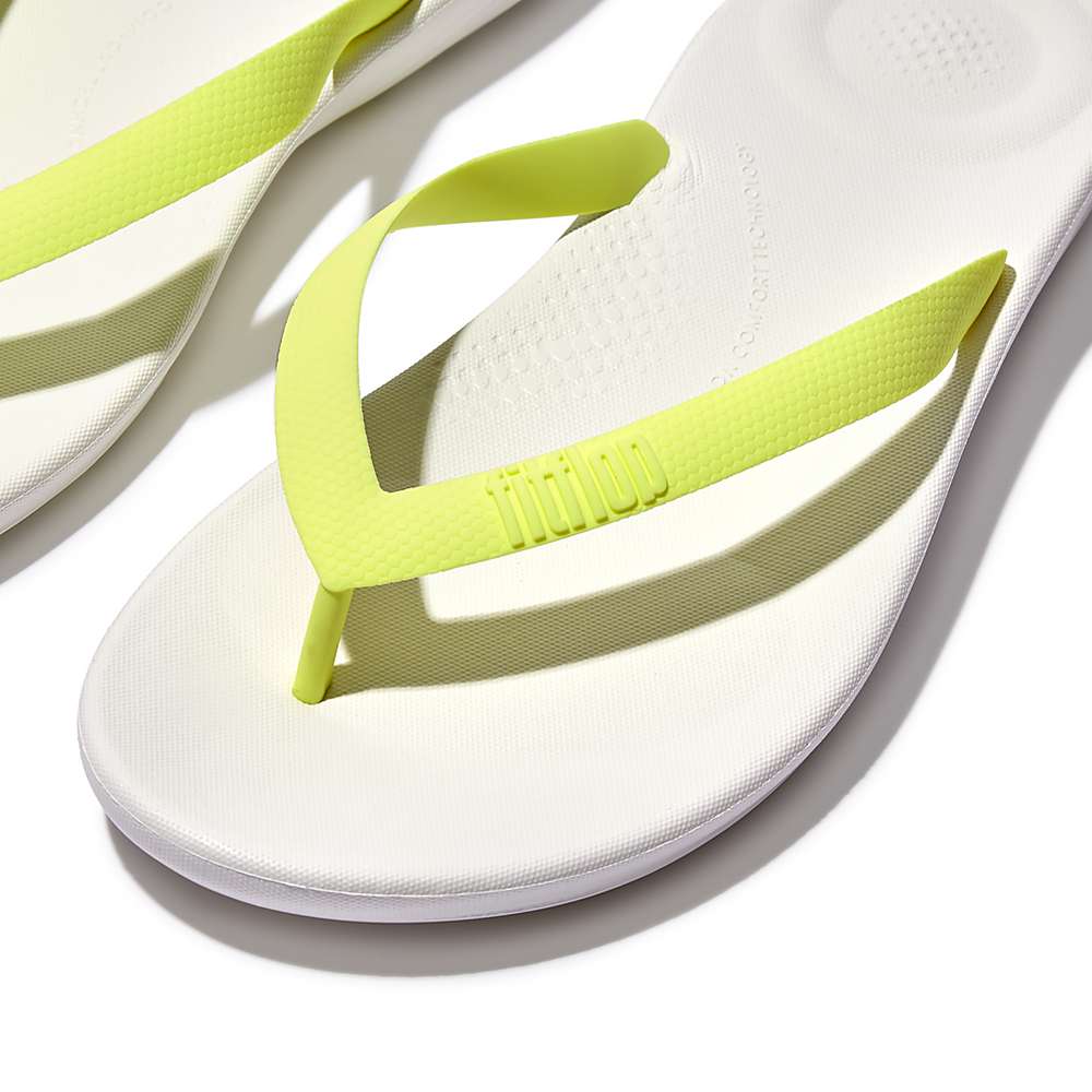 Men's Fitflop IQUSHION Ergonomic Flip Flops White/Yellow | Ireland-52643