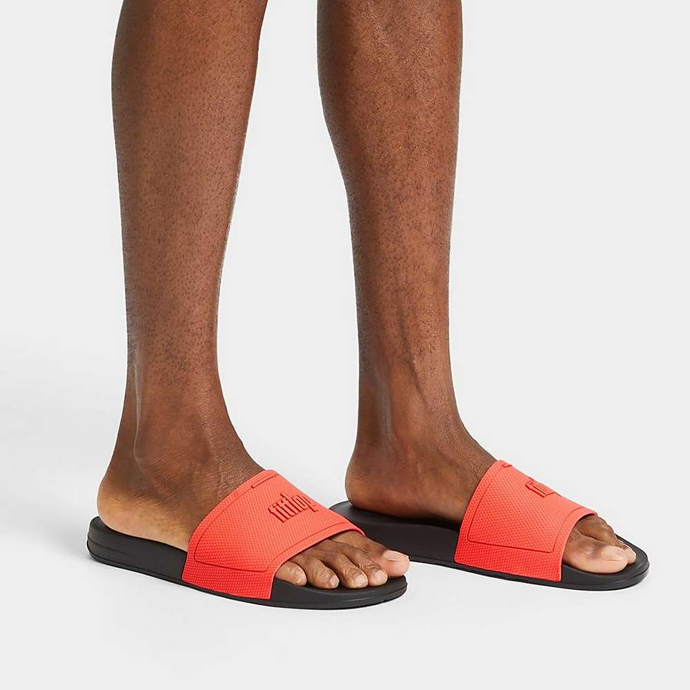 Men's Fitflop IQUSHION Pool Slides Black/Orange | Ireland-58162