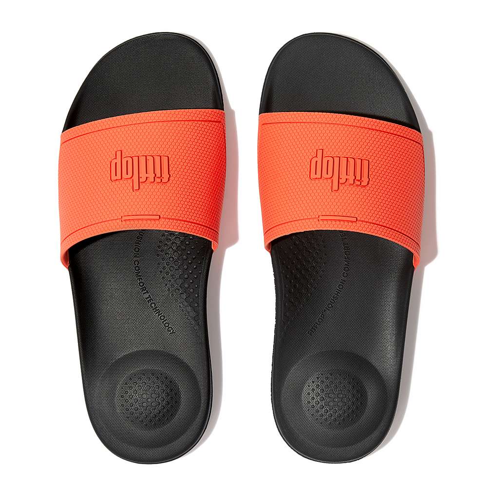 Men's Fitflop IQUSHION Pool Slides Black/Orange | Ireland-58162