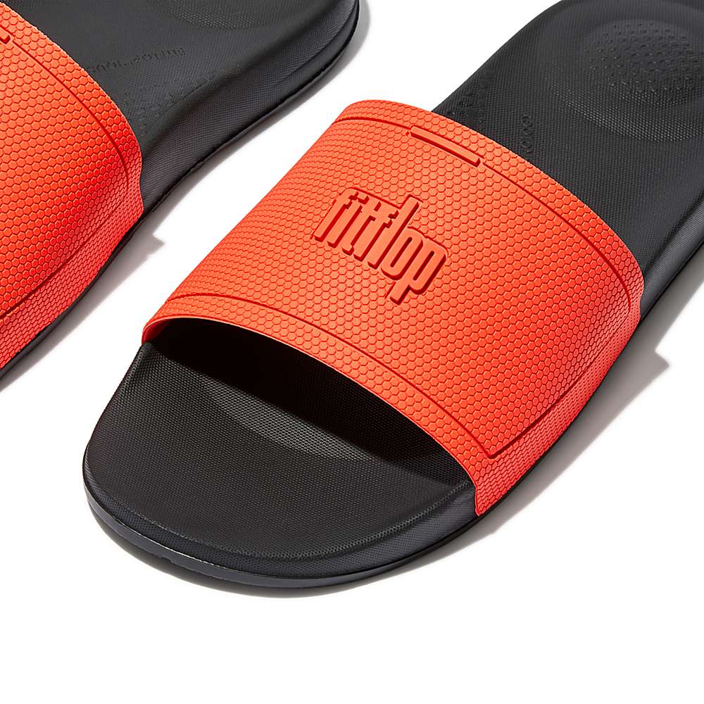 Men's Fitflop IQUSHION Pool Slides Black/Orange | Ireland-58162