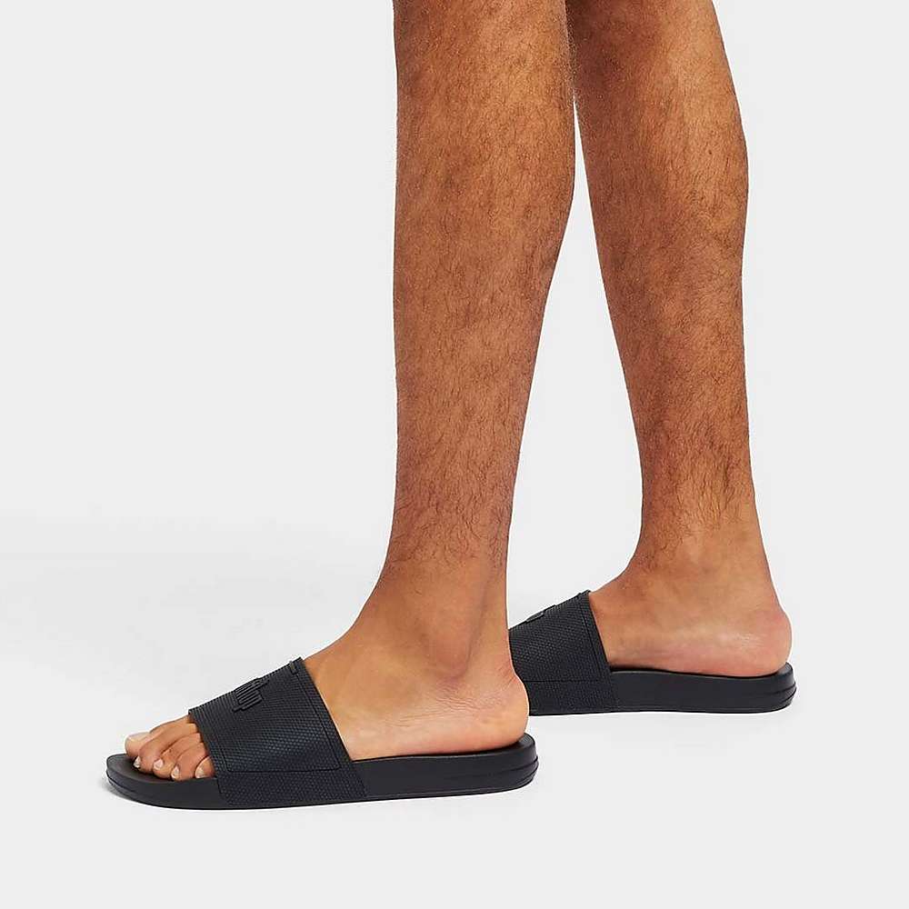 Men's Fitflop IQUSHION Pool Slides Black | Ireland-82154