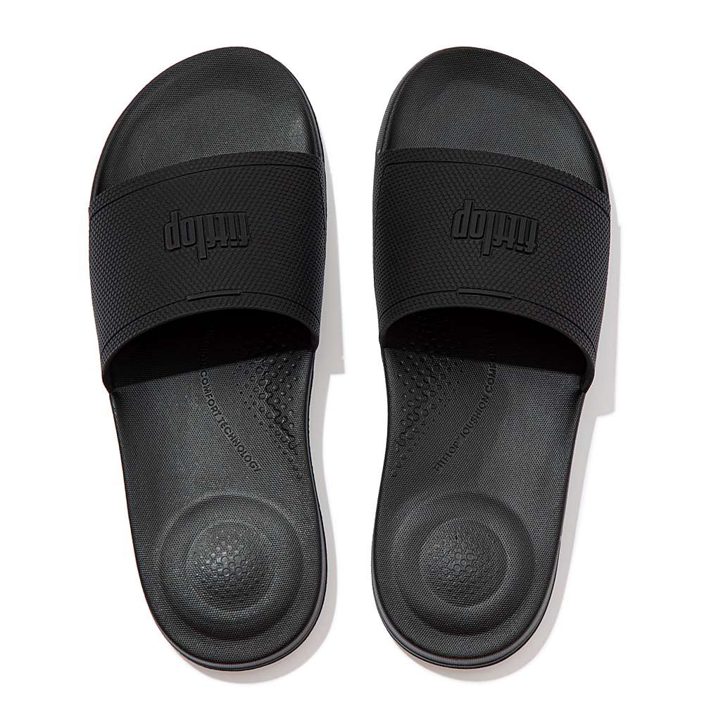 Men's Fitflop IQUSHION Pool Slides Black | Ireland-82154