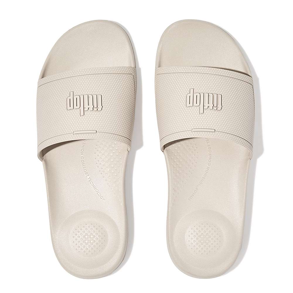 Men's Fitflop IQUSHION Pool Slides Grey Beige | Ireland-68452