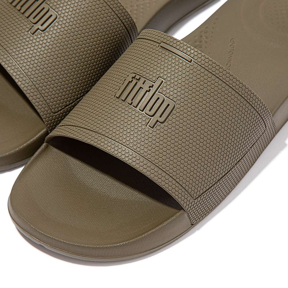 Men's Fitflop IQUSHION Pool Slides Olive | Ireland-25641