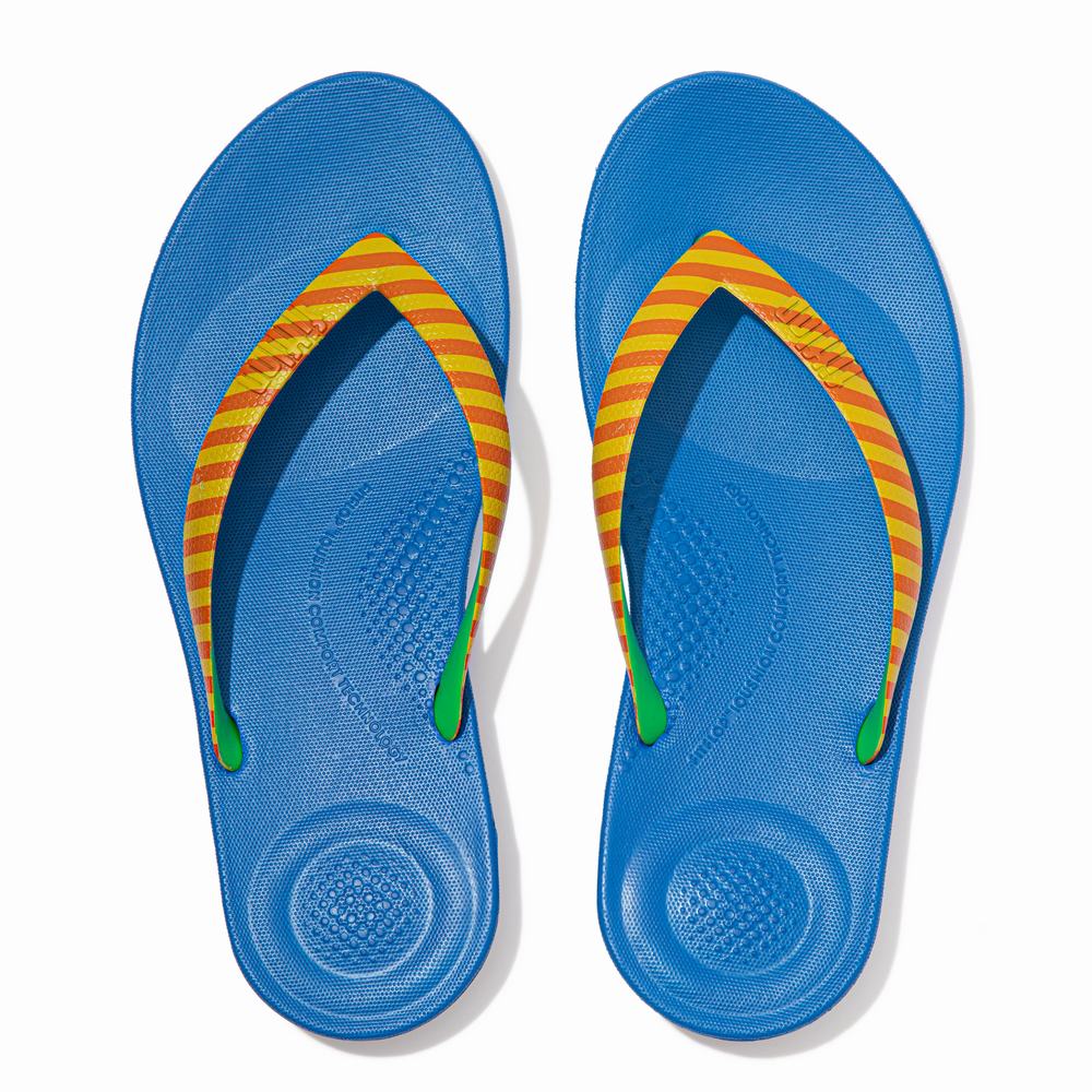 Men's Fitflop IQUSHION X Yinka Ilori Flip Flops Yellow/Red | Ireland-17593