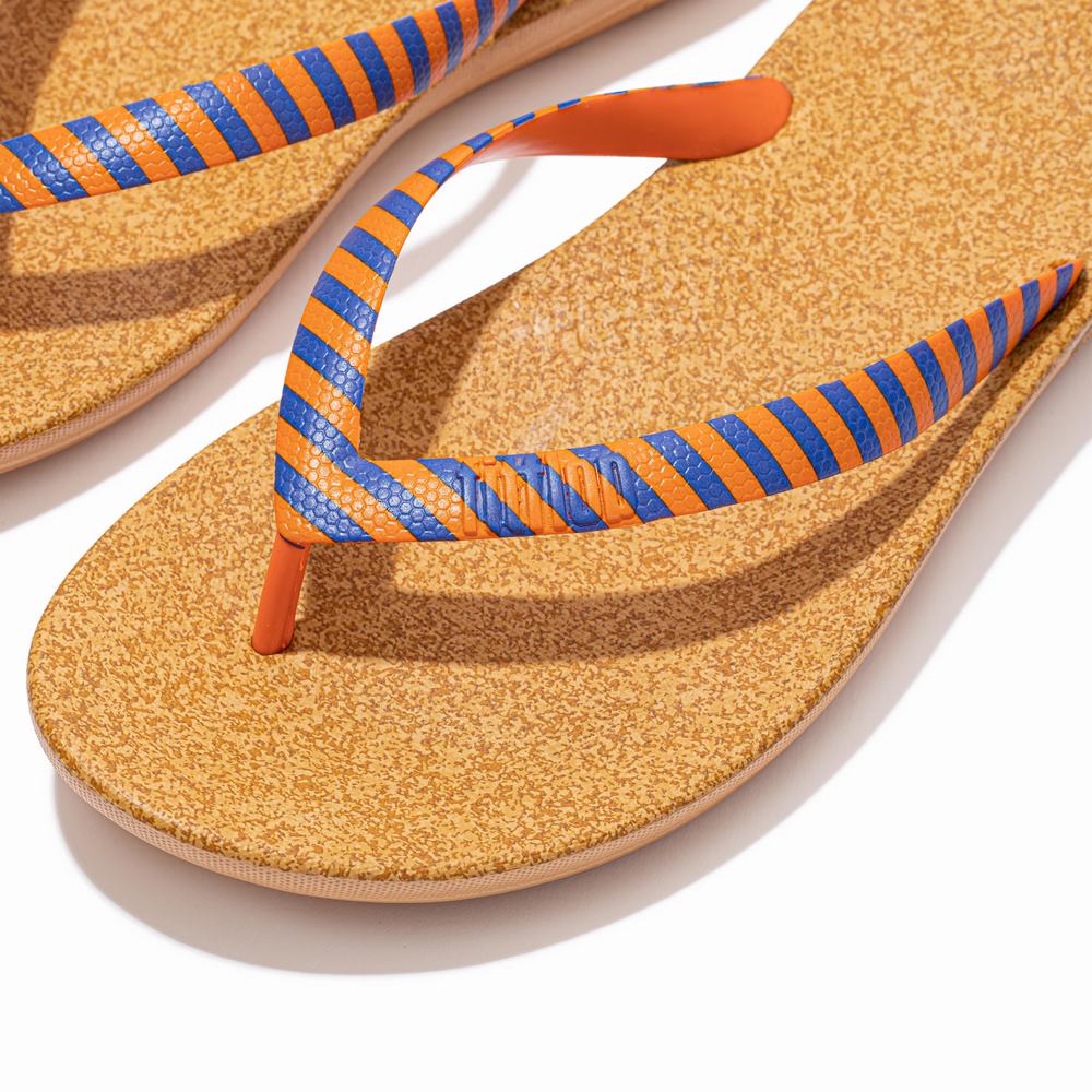 Men's Fitflop IQUSHION X Yinka Ilori Flip Flops Orange/Blue | Ireland-45761