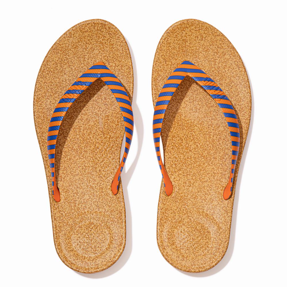 Men's Fitflop IQUSHION X Yinka Ilori Flip Flops Orange/Blue | Ireland-45761