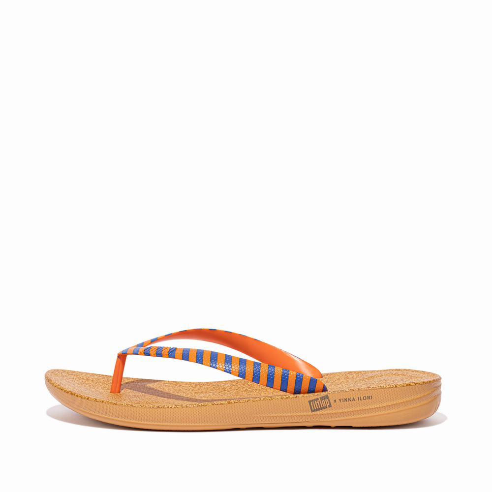 Men\'s Fitflop IQUSHION X Yinka Ilori Flip Flops Orange/Blue | Ireland-45761