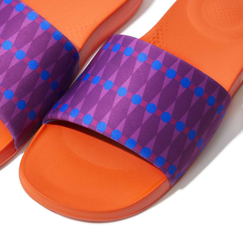 Men's Fitflop IQUSHION X Yinka Ilori Water-Resistant Slides Purple/Blue | Ireland-50384