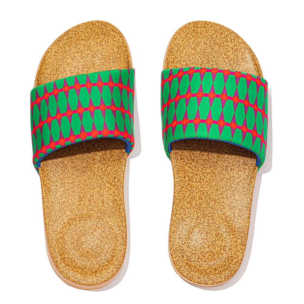 Men's Fitflop IQUSHION X Yinka Ilori Water-Resistant Slides Green/Red | Ireland-58427