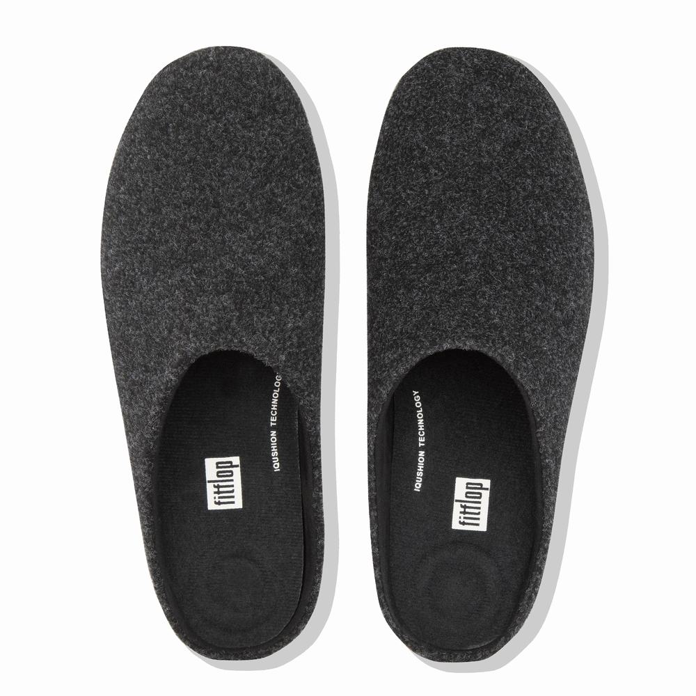 Men's Fitflop SHOVE Felt Slippers Black | Ireland-24957